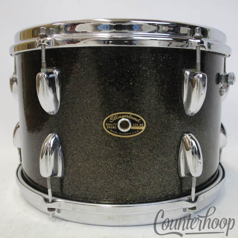 Slingerland 12x8"Black Sparkle Tom Drum 60s Sound King COB Brass StickSaver Rims image 1