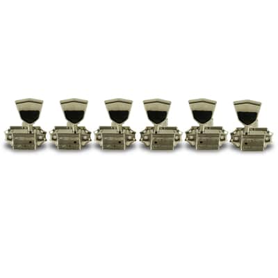 Kluson 3 Per Side Vintage Diecast Series Tuning Machines Nickel With Metal Keystone Button