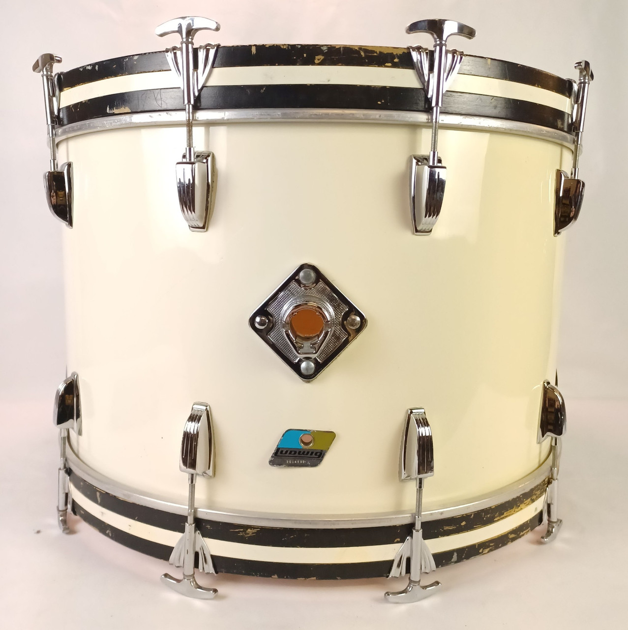 Ludwig 14x24"White Cortex 6Ply Maple Bass Drum Blue/Olive Badge Kick USA Classic — main photograph