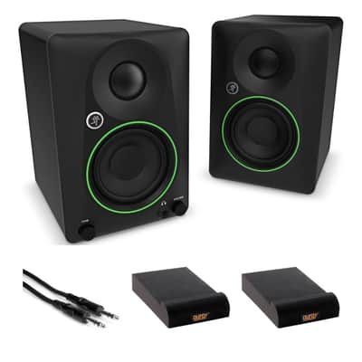Mackie CR3.5 Creative Reference Powered 3.5" Studio Monitors Pair Black Bundle with Hosa Stereo 1/4" Male Phone to 1/4" Male Phone TRS Cable 10, Auray IP-S Isolation Pad for Studio Monitor (2-Pack) image 1