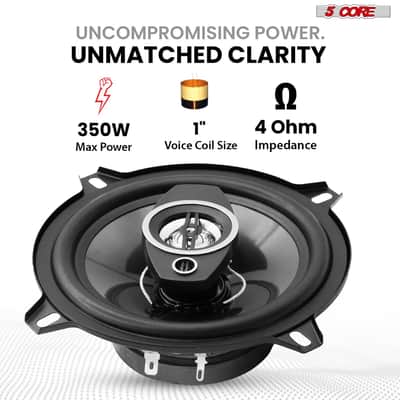 5Core Coaxial Car Door Speakers 5” Pair 350W 4Ohm 2 Way Component Subwoofer Audio w Super Tweeter image 2