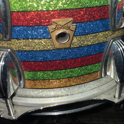 Rare Ludwig Patrick Carney Salesman Sample Kit – Matching Multi-Color Sparkle – 24/18/16/13 + Snare image 9