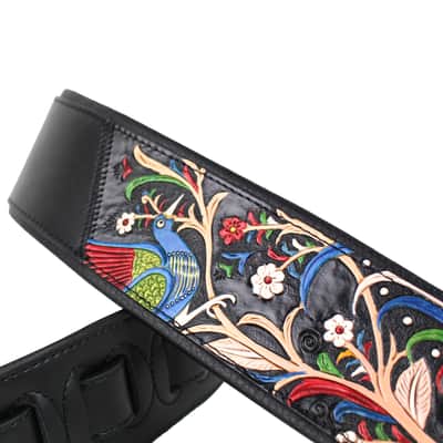Walker & Williams KB-55-BLK Traditional Peacock Design On Black Carved Leather image 3