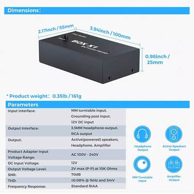 Hi-Fi Phono Preamp for Turntable – MM Phonograph Preamplifier with RCA Line and Headphone Output image 4