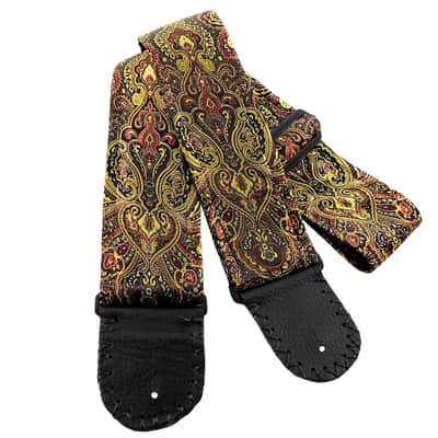 Gold Copper Black Handmade Guitar Strap Ornate India Paisley Satin Brocade image 7
