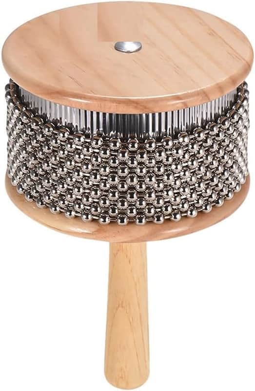 Wooden Percussion Musical Instrument Metal Beaded Chain and Cylinder Pop Hand Shaker for Band Music Education 4.5inch