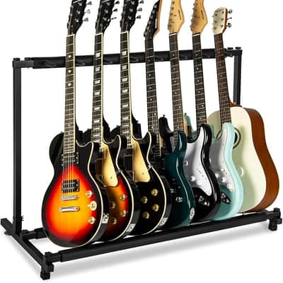 7 Multi Guitar Stand Rack with Folding Design, Multiple Guitars Stand, Portable Black Guitar Holder, Black Guitar Display Holder for Guitar & Bass, Studio & Home (7 Guitars) image 1