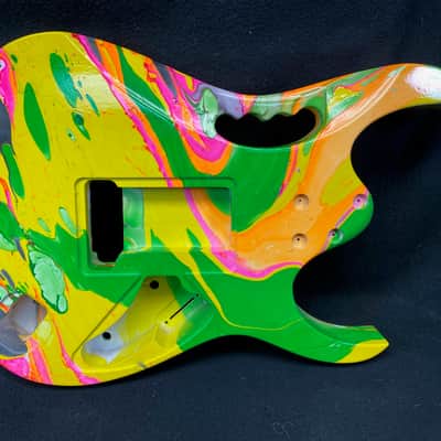 Neon multicolor swirled alder 6 string Jem style guitar body, LEFTY, HxH, AANJ, rear route- RB215 image 3