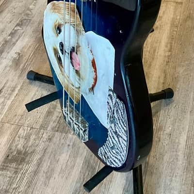 4-String Bass Guitar - Black/Blue Fade w/ Puppy Design image 4