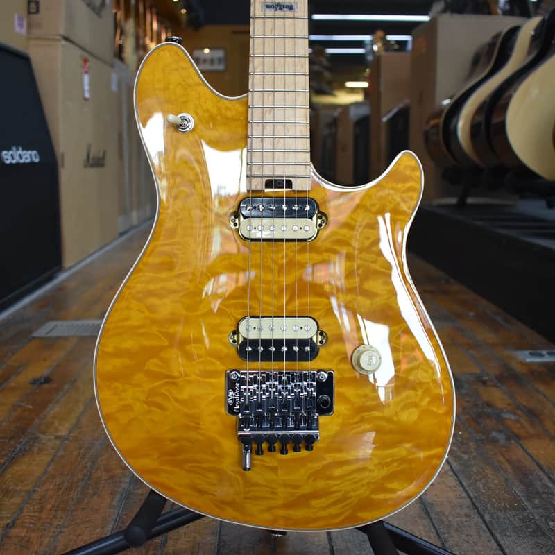EVH Custom Shop Wolfgang HH FR Electric Guitar Trans Amber Quilt w/Hard Case image 1