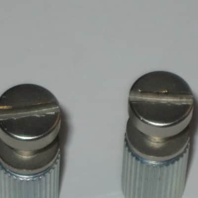 ONE pair of used (lightly relic'd) Gibson (API) Brushed Satin NICKEL finish STUDS (mounting pieces) and Silver finish ANCHORS (inserts) from 2014, for PTTP Brushed Satin NICKEL Finish Stop Bar Tailpiece (Stop Bar Tailpiece NOT included) image 3