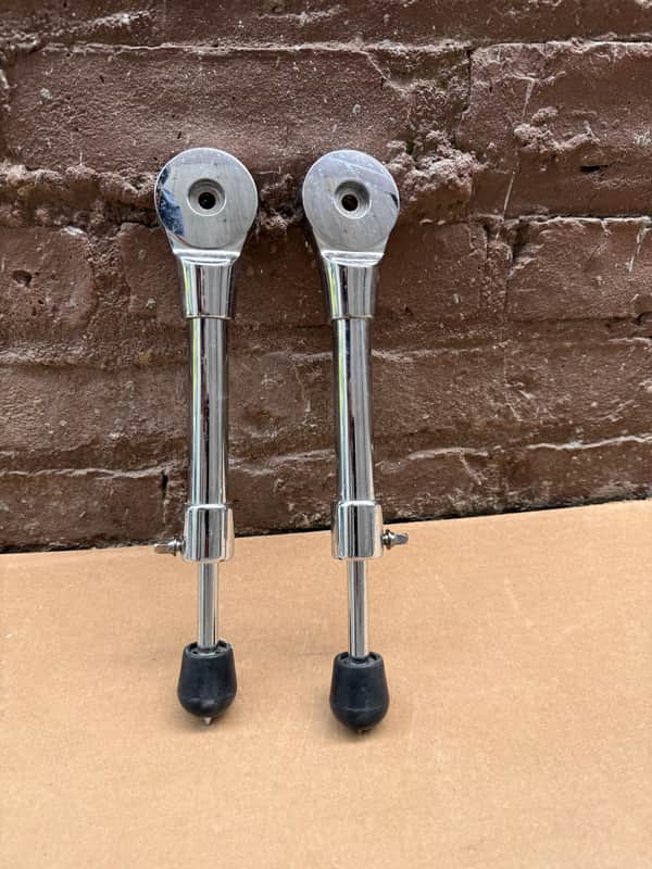 Unbranded Bass Drum Spurs / Bass Drum Legs Pair Chrome Adjustable w/ Rubber Feet AS-IS image 1