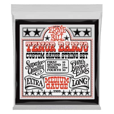 Medium Loop-End Stainless Steel Tenor Banjo Strings 10-30 Gauge Set Extra Long 1st=.010 2nd=.015 3rd=.024w 4th=.030 image 1
