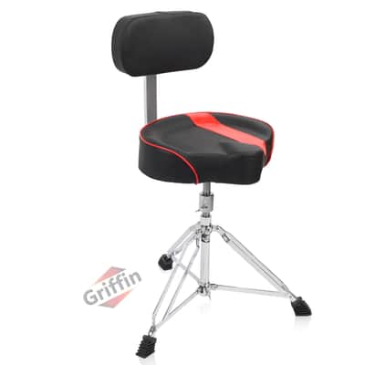GRIFFIN Drum Throne with Backrest Support (Swivel ProROCK Series) – Saddle Seat Biker-Style Padded Percussion Chair, Height Adjustable for Drummers & Musicians image 2