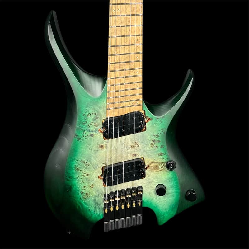 Headless Multiscale 7 String Electric Guitar in Trans Green Burst w/Deluxe GigBag image 1