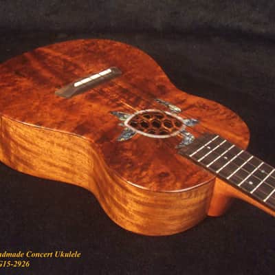 Handcrafted Concert Ukulele, Solid Curly Hawaiian Koa, Turtle, Koi Fish Inlay, Soft-bag, Bruce Wei UG15-2926 image 2