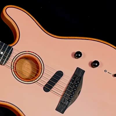 Fender Limited Edition American Acoustasonic Telecaster With Deluxe GigBag and Case Candy -2023 Model in Shell Pink & Tortoise Rosette and Purfling image 2