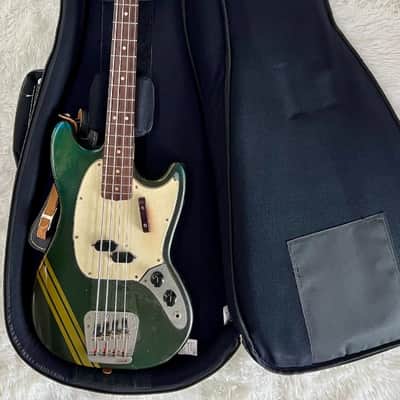 1973 Fender Mustang Competition Bass Burgundy Blue Aged Green w/Fender Gig Bag image 1