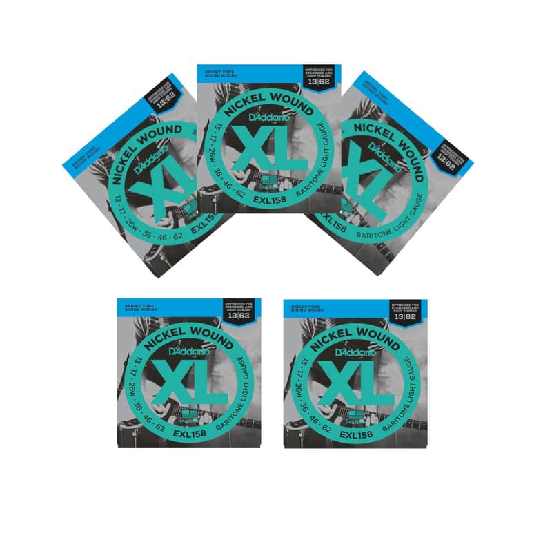 D'Addario Baritone Electric Guitar Strings 5-Pack  EXL158  Extra Light image 1