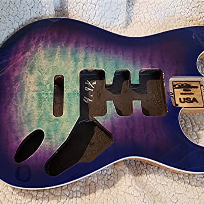 Bottom price on a Beautiful USA Bound Alder body.Quilt maple top. In "Deluxe blue dragon" .Made for a Strat neck #DD-412 image 2