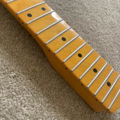 Yellow Guitar Strat Style Maple Wood Neck, 22 Frets Fingerboard image 4