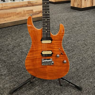 Suhr Firehouse Guitars Exclusive Modern HH Carve Top, Trans Amber w/ Case image 2