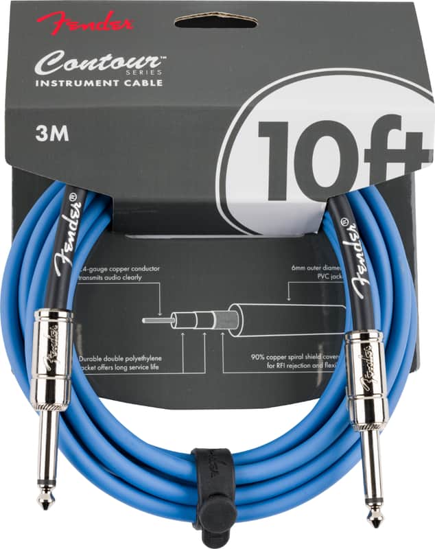 Fender Contour 10' Foot Straight Instrument Cable, Lake Placid Blue #0990571102 image 1
