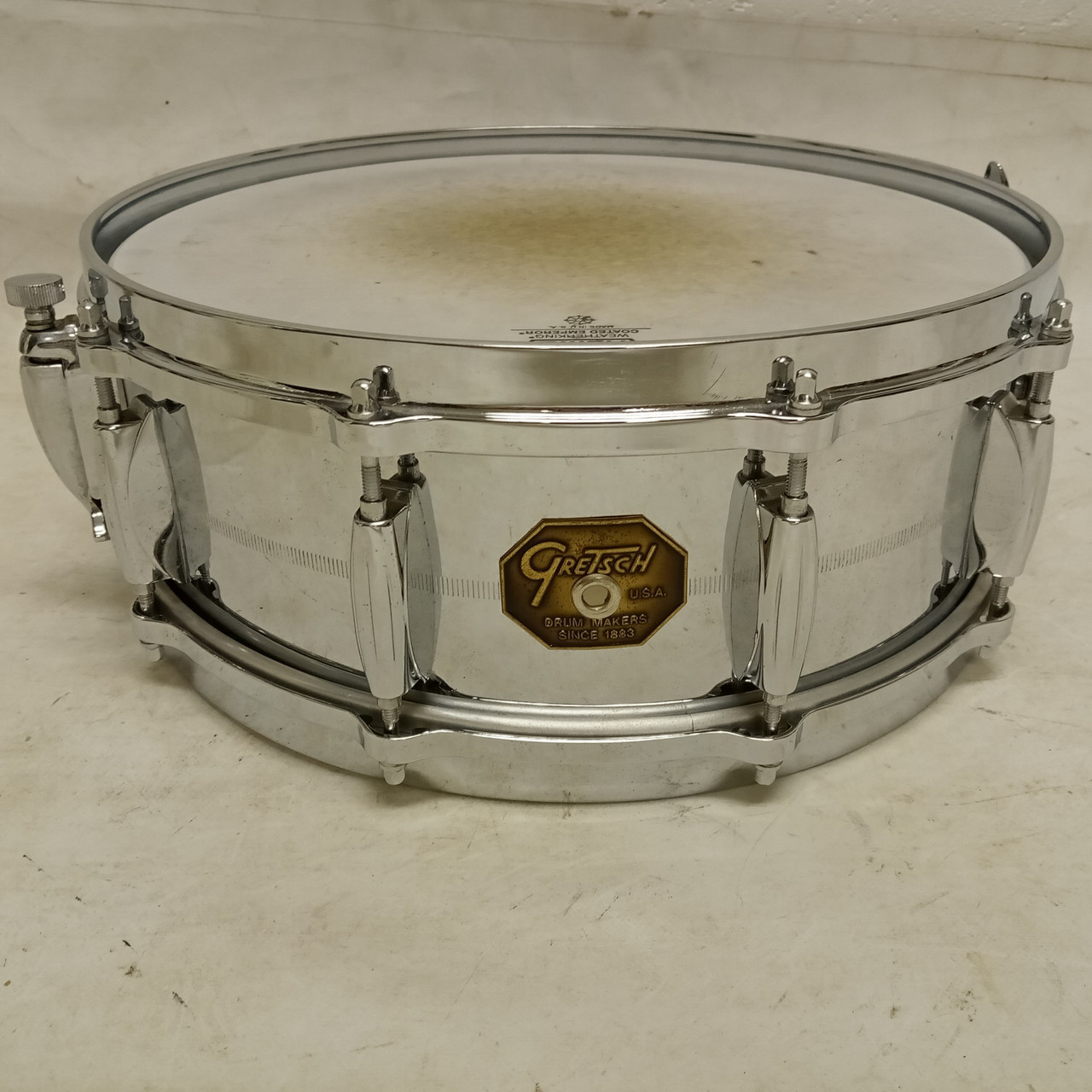 Gretsch COB 4165+Lightning Snare Drum Brass+Cast Rims 80s Drop G SSB StopSign US — main photograph