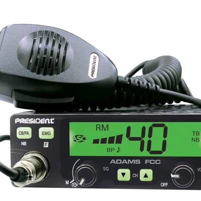 President Adams FCC CB Radio. Large LCD with 7 Colors, Programmable EMG Channel Shortcuts, Roger Beep and Key Beep, Electret or Dynamic Mic, ASC and Manual Squelch, Talkback image 2