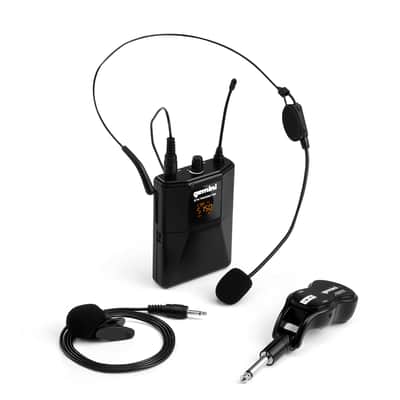Gemini Sound Pro Audio GMU-HSL100 Plug and Sing Karaoke DJ Bluetooth Wireless UHF Band Headset/Lavalier Microphone with Cordless 1/4" Inch Jack Transmitter Adapter for Speakers image 1