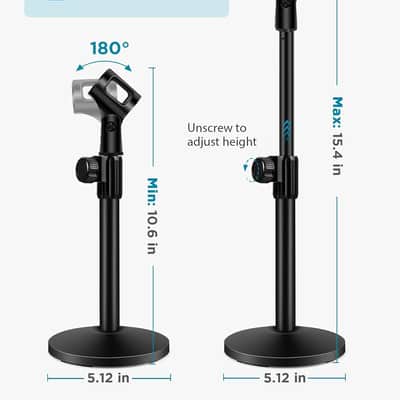 Desktop Microphone Stand, Upgraded Adjustable Table Mic Stand with Mic Clip and 5/8" Male to 3/8" Female Screw for Blue Yeti Snowball Spark & Other Microphone image 2