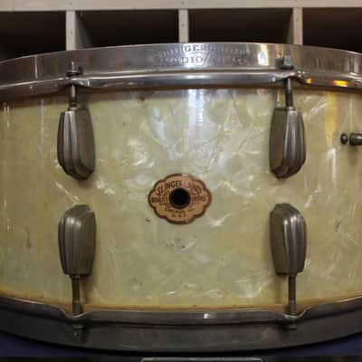 1940s Slingerland 7x14 Radio King Snare Drum in White Marine Pearl image 1