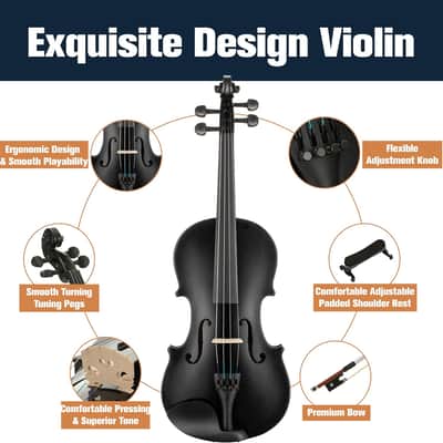 Violin 4/4 Full Size For Beginners - Fiddle Solidwood Kit with Hard Case - Acoustic Violins with Bow, Rosin, Tuner, Extra Strings & Bridge, Shoulder Rest and Lesson Book (Black) image 2