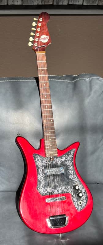 1960s Teisco Del Rey Tulip Vintage MIJ Electric Guitar Red Floral Pickguard image 1
