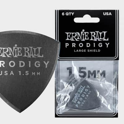 1.5mm Black Large Shield Prodigy Picks 6-Pack Precision Machined High-Density Non-Slip-Textured Delrin Sharp-Attack Design image 1