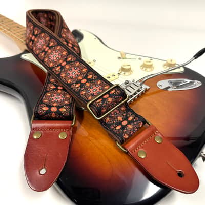 Walker & Williams H-46 Vintage Series Plush Back, Black Sunset Orange Woven Strap w/Chestnut Ends image 2