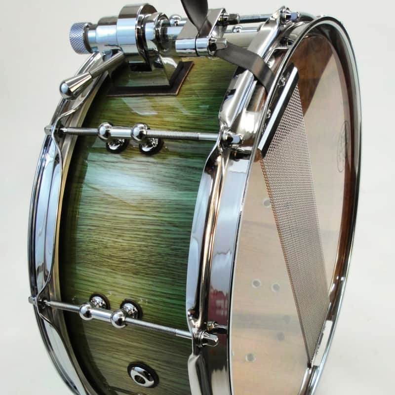 HHG drums 14x5.5 White Oak Stave snare drum, Natural to Green Burst image 1