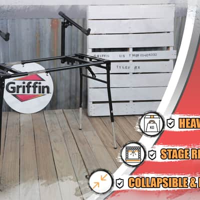 Griffin DJ Coffin Workstation Stand - 2 Tier Double Table Top Keyboard and Laptop Holder - Duel Level Multi-Purpose Portable Studio Mixer Mount for Turntables, Speakers, Pro-Audio Gear PA Equipment image 11