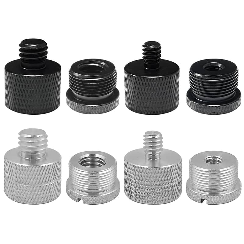 8 Pcs Mic Stand Adapter Mic Thread Adapter Set, 5/8 Female To 3/8 Male And 3/8 Female To 5/8 Male, 5/8 Female To 1/4 Male 1/4 Female To 5/8 Male,8 Different Screw Adapters For Microphone, Black,Silver image 1