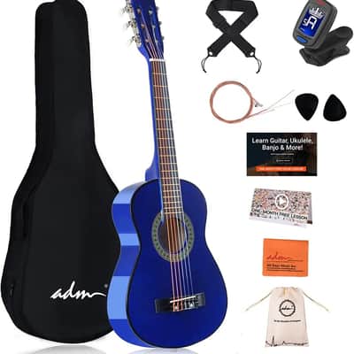 ADM Beginner Acoustic Classical Guitar 30 Inch Nylon Strings Wooden Guitar Bundle Kit for Kid Boy Girl Student Youth Guitarra Online Lessons with Gig Bag, Strap, Tuner, Extra Strings, Picks,Blue image 1
