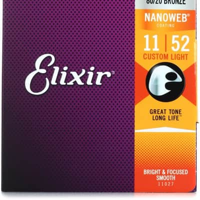 Elixir Strings 11027 Nanoweb 80/20 Acoustic Guitar Strings - .011-.052 Custom Light image 2