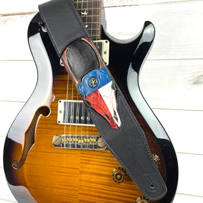 Walker And Williams CVG-19 Black Strap w/Hand Tooled Red, White, And Blue Texas Star Longhorn Design image 2