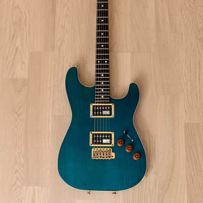 1980s Schecter HH S-Style Superstrat, Flame Top Trans Blue w/ Case image 2