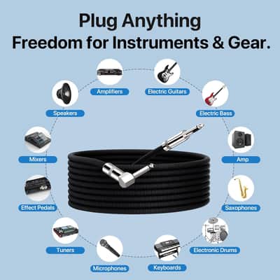 Guitar Cable 50ft, Amp Chord Electric Guitar Aux Amp Cord Braided, TS 1/4 Quarter Inch Straight to Right Angle Bass Instrument Cables Pro Audio (Black, 1-Pack) image 4