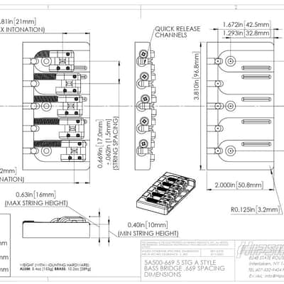 Genuine Hipshot A Style 5 String Bass Bridge 5A500BC Brass, Chrome, 0.669 spacing image 2