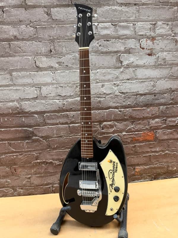 Vintage Teisco May Queen Electric Guitar - Black w/ F-Hole - Rare image 1