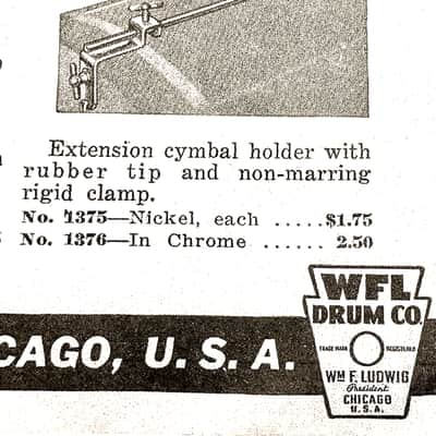 (2) Ludwig WFL L Arm Cymbal Holders, Logo Stamped, Nickel Plated - 1940s-50s /  INSPECTED & TESTED image 8