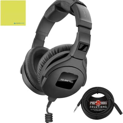 Mint Sennheiser HD 300 PRO Over Ear Headphones, Black Bundle with Pig Hog PHX14-25 1/4 Headphone Extension Cable 25ft and Instrument Polishing Cloth - Broadcast Headphones, Studio Headphones Wired image 1