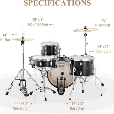 Eastar Drum Set for Adults- 18-inch Full-Size Drum Kit for Drummers, 4 Drum 2 Cymbal Drum image 2
