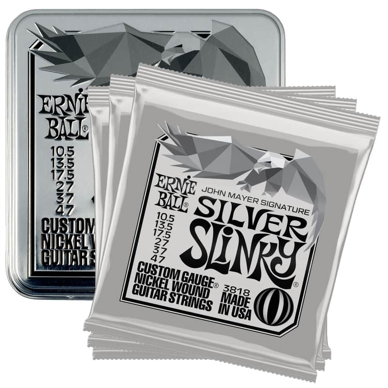 Ernie Ball John Mayer Silver Slinky Electric Guitar Strings 3-Pack Tin 10.5-47 Gauge image 1